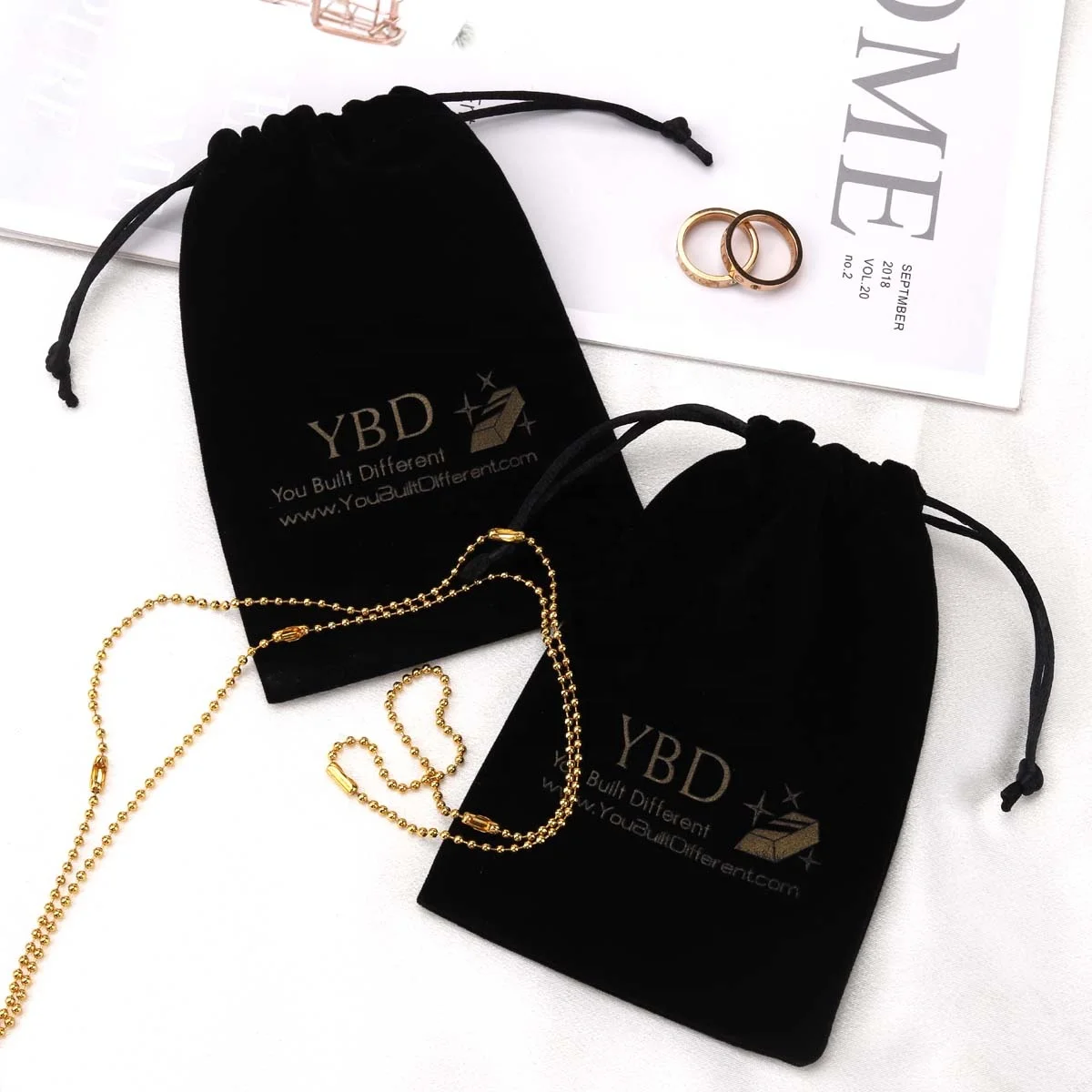 Custom Logo Printing Black Plush Velvet Jewelry Gift Packing Pouch High End Drawstring Velvet Watch Perfume Tarot Bag