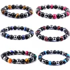 Obsidian Natural Hematite Obsidian Tiger Eye Stone Magnetic Energy Triple Protection Bracelet For Men Women