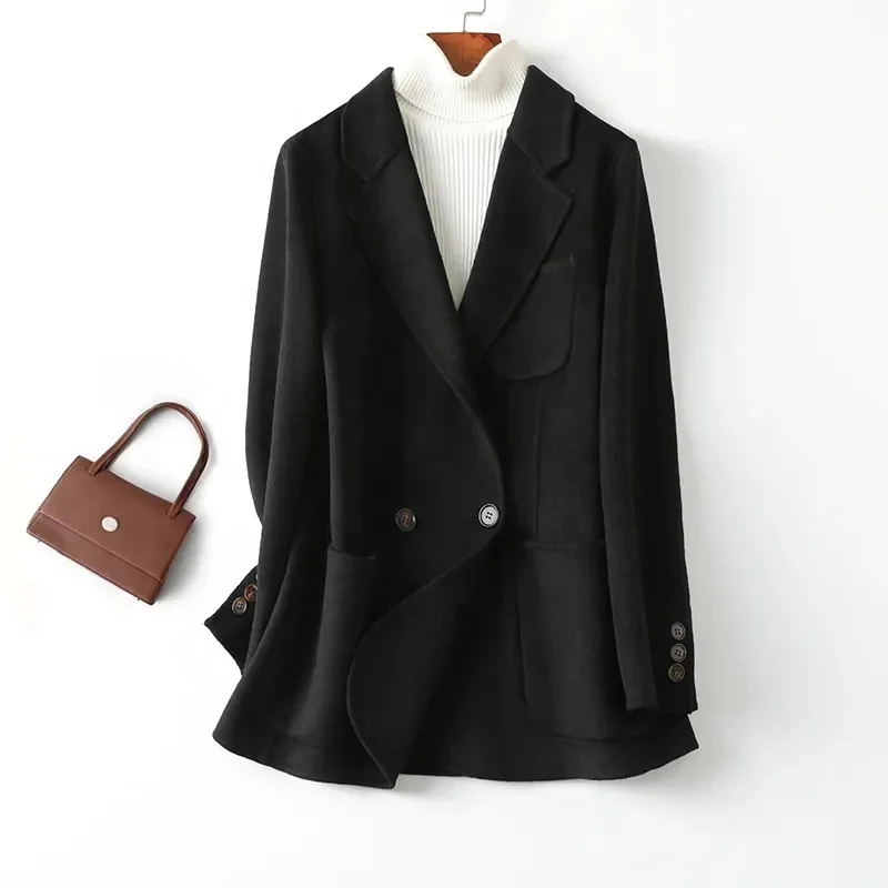 Jacket for Women Double Breasted Slim Casual Long Sleeve Office Fall Winter Coat with