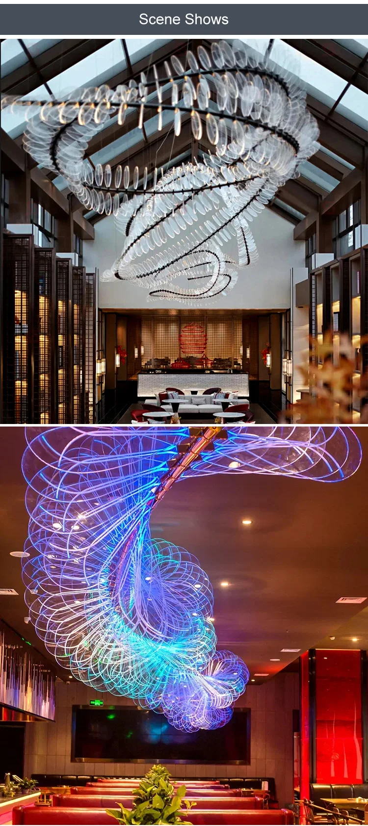 CPL-314 Contemporary Indoor Decoration Hall Hotel Lobby Bar Custom Long Shape LED Chandelier Light details