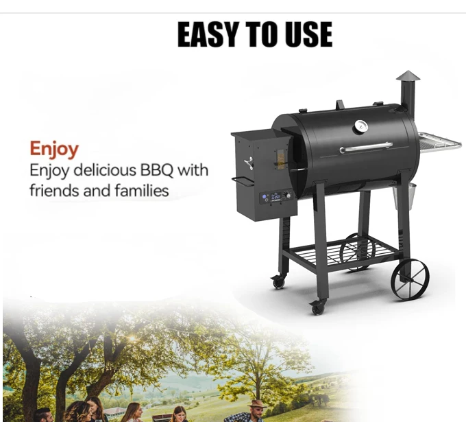 Black Wood Pellet Grill Smoker With Electric Digital Controls for BBQ