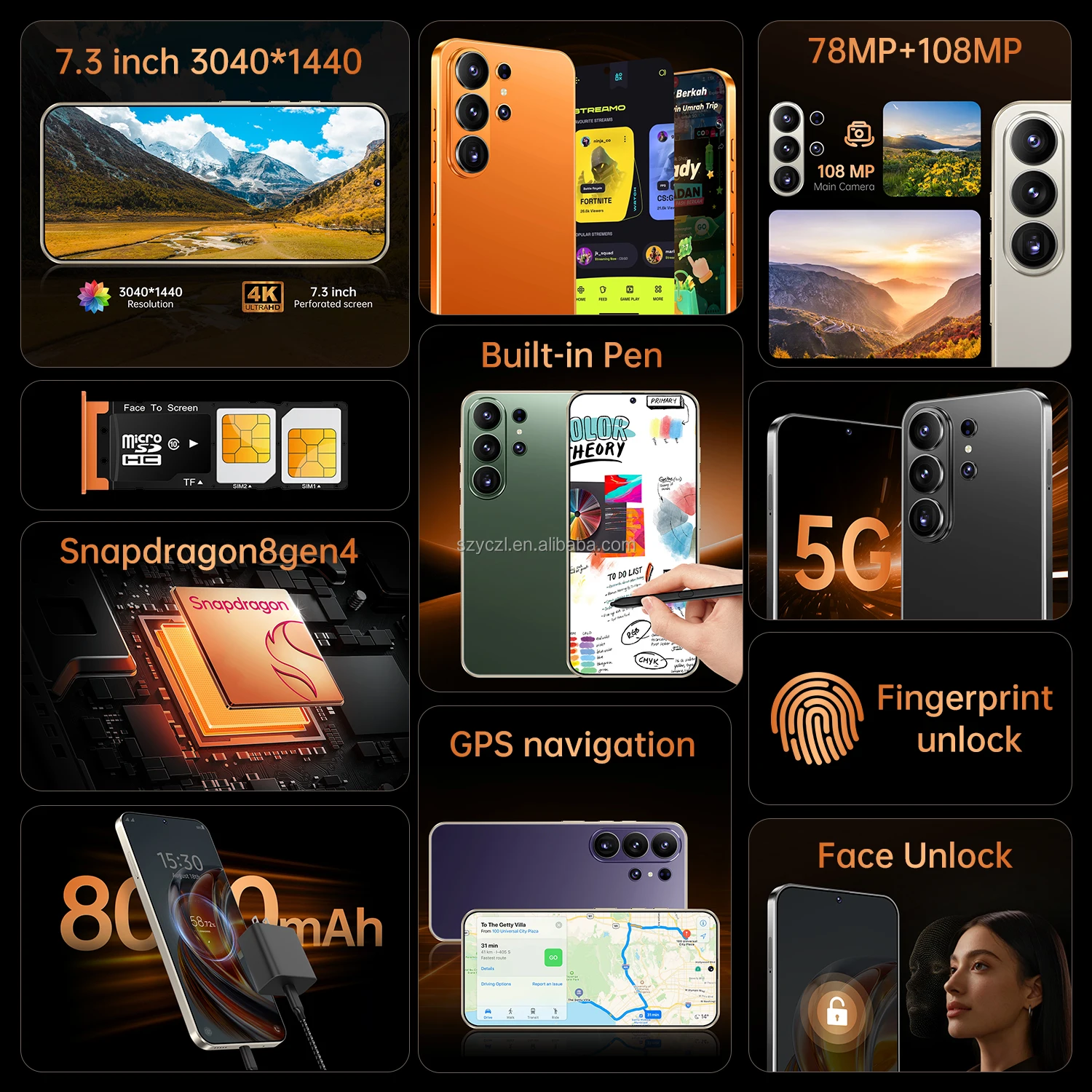S26 Ultra 7 pulgadas 16GB+1TB Smartphone original 5G HD con CPU Decacore desbloqueado Doble tarjeta Nuevo teléfono móvil