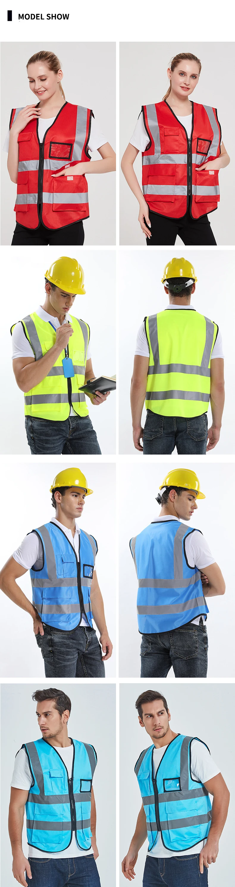 Reflective Vest Jacket Strip Fabric Construction Security Safety Vest