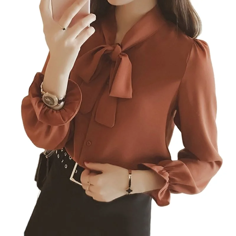 Yixin-blusa Femenina De Chifón Con Manga Larga Y Lazo,Camisa Femenina De Color Liso Con S-5xl,Estilo Coreano,A Moda Buy Blusas Mujer Elegante Coreano Blusa,Tops Para Mujer 2022 Mujer Blusa,Moda Coreana