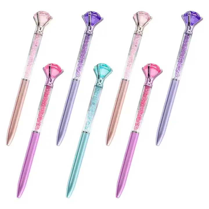 2025 High Quality Wholesale Custom LOGO Large Diamond Colored Crystal Ballpoint Pens Gift Rotary Pen Quicksand Broken Drill Pen
