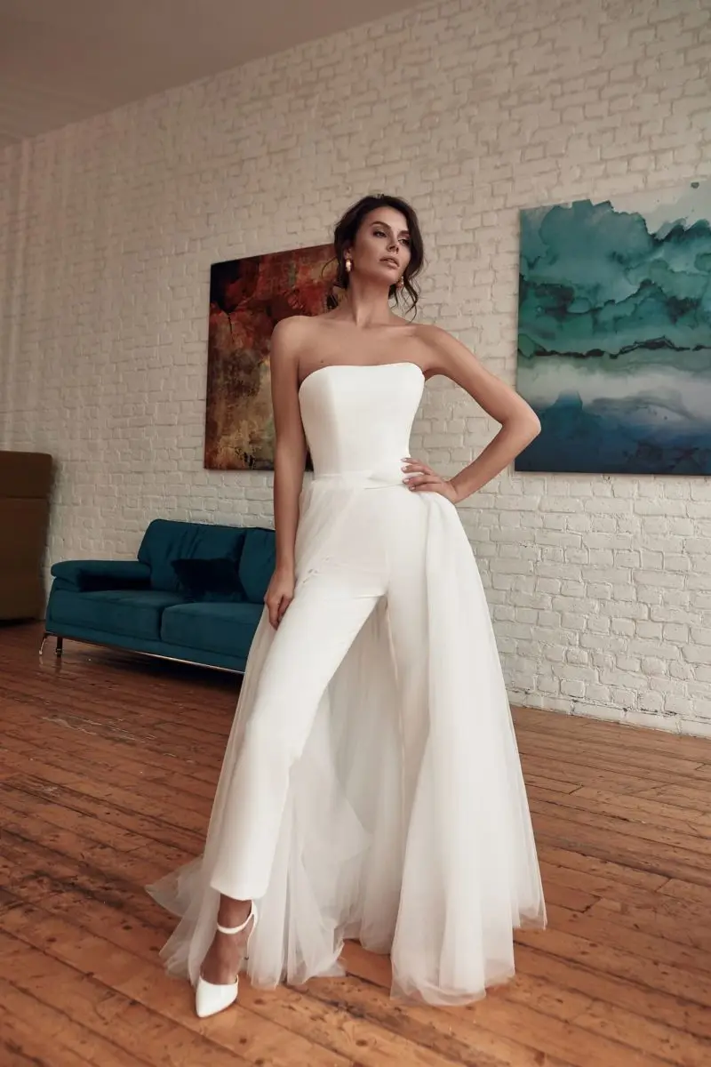 C34-1 strapless wedding dress italy sexy woman all in one jump suits autumn solid color 2021 jumpsuit women fall clothes