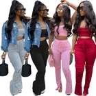 Pants New Arrivals Cotton Polyester Stacked Pleated Pants And Crop Tops Women Clothing 2 Piece Set