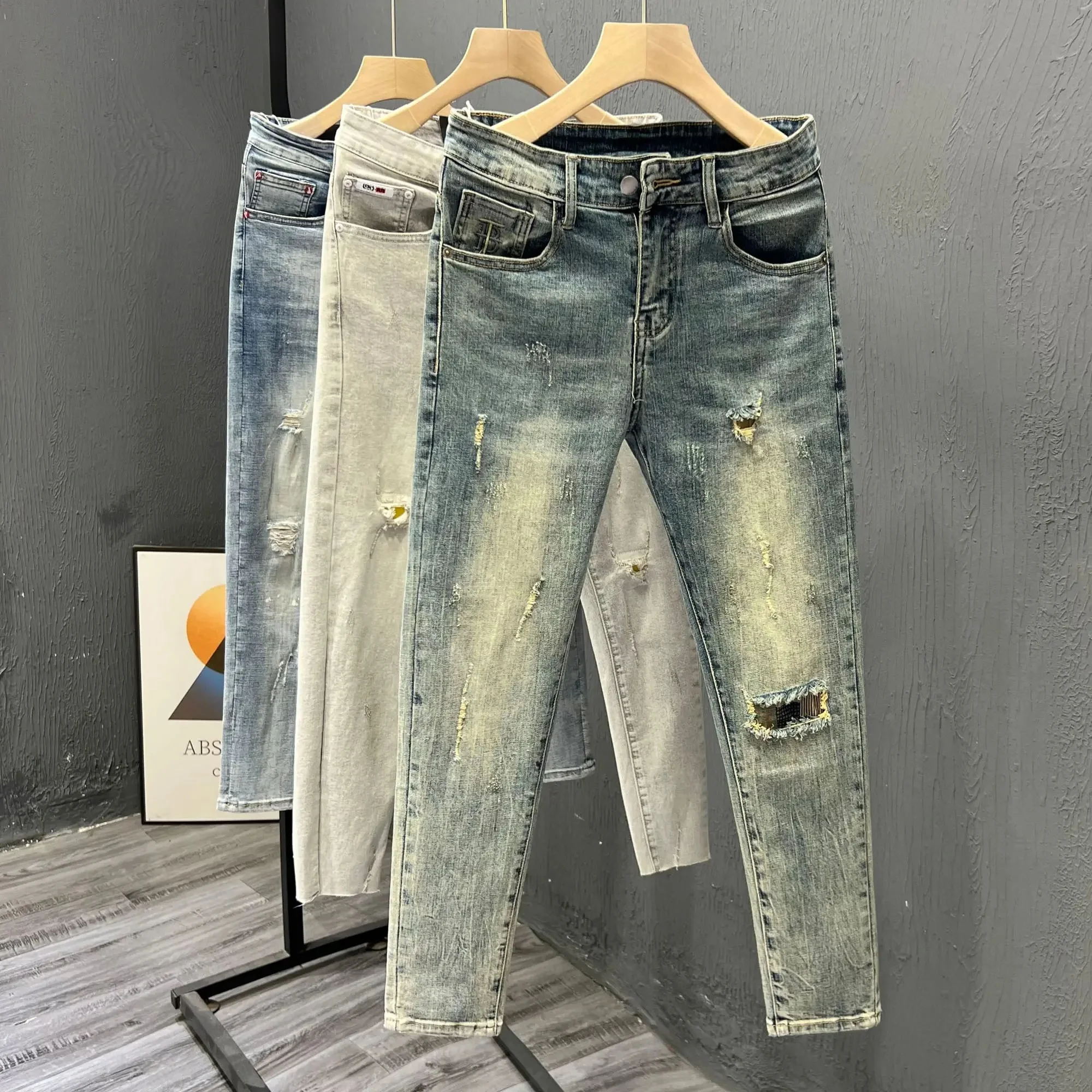 2024 plus size men's jeans Denim All Cotton flared Leg bottom Men Jeans Ripped Fashion Denim Pants Cool stacked Jeans