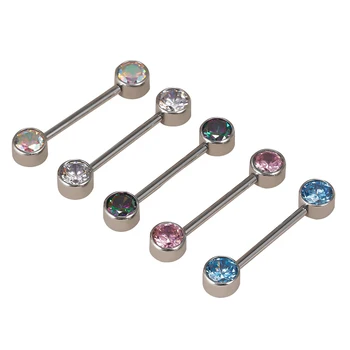 G23/ASTM F136 Titanium Barbell Internally Threaded CZ Stone Nipple Body Piercing Jewelry Lip Nail Eyebrow Stud