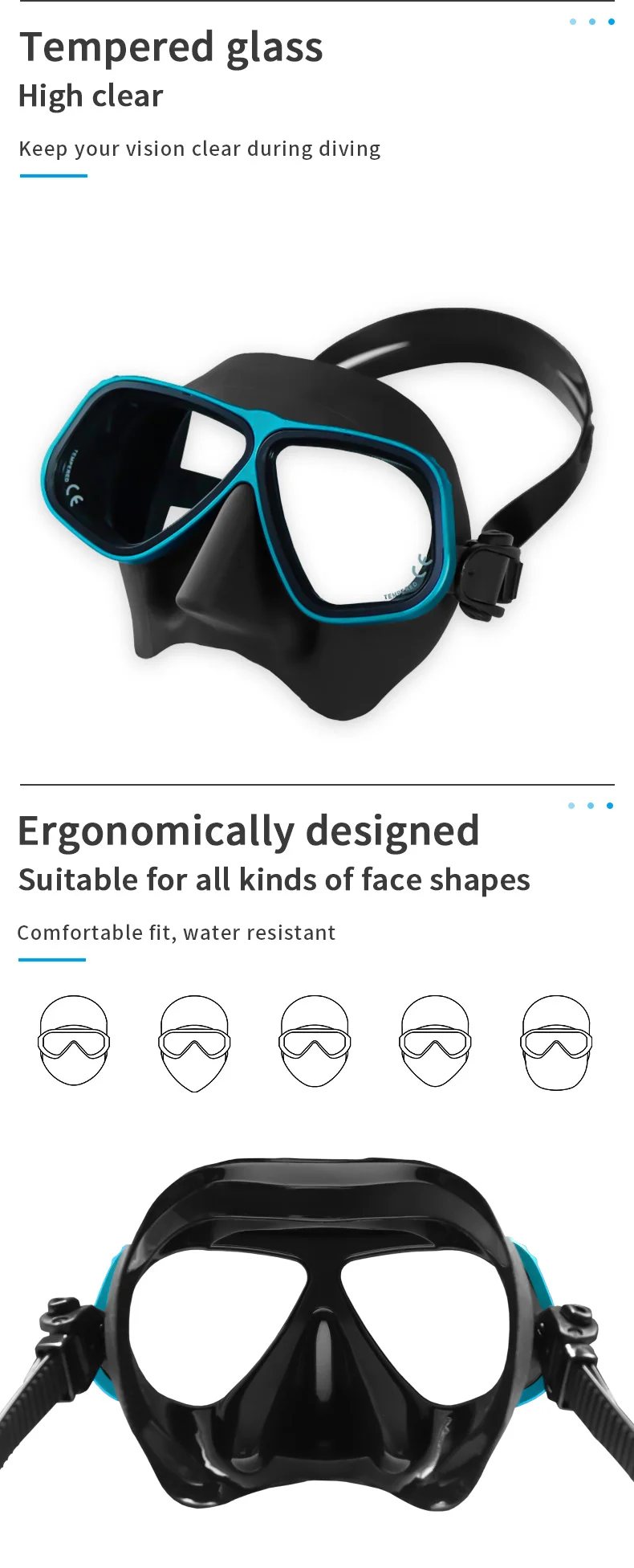 Metal Frame Whole Freediving Mask Low Volume Scuba Diving Equipment