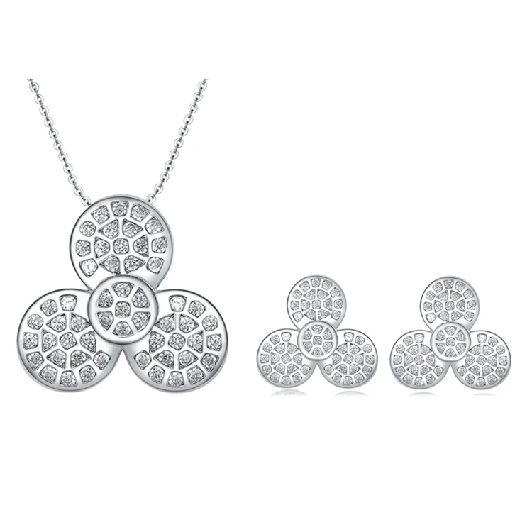 Trendy Luxury Bridal Zirconia Flower Earring Pendant Necklace 925 Sterling Silver Women Jewelry Set(图4) Trendy Luxury Bridal Zirconia Flower Earring Pendant Necklace 925 Sterling Silver Women Jewelry Set(图4)