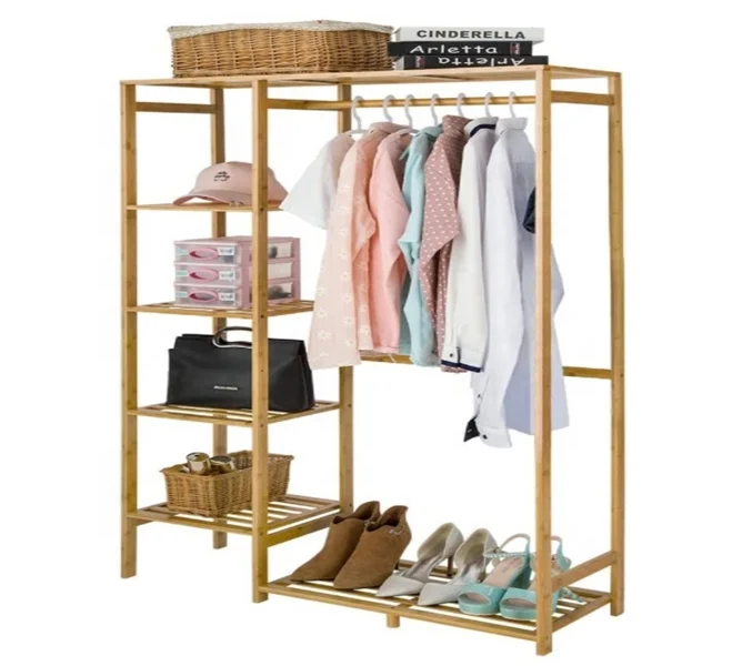 Bamboo Wood Large Clothes Drying Rack Hanger Tiered Model Dress Clothes Hanger Stand