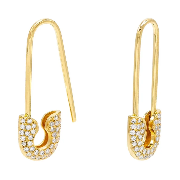 925 Sterling Silver Paperclip Hoop Earrings with Pave Zircon and Safety Pin Design for Women