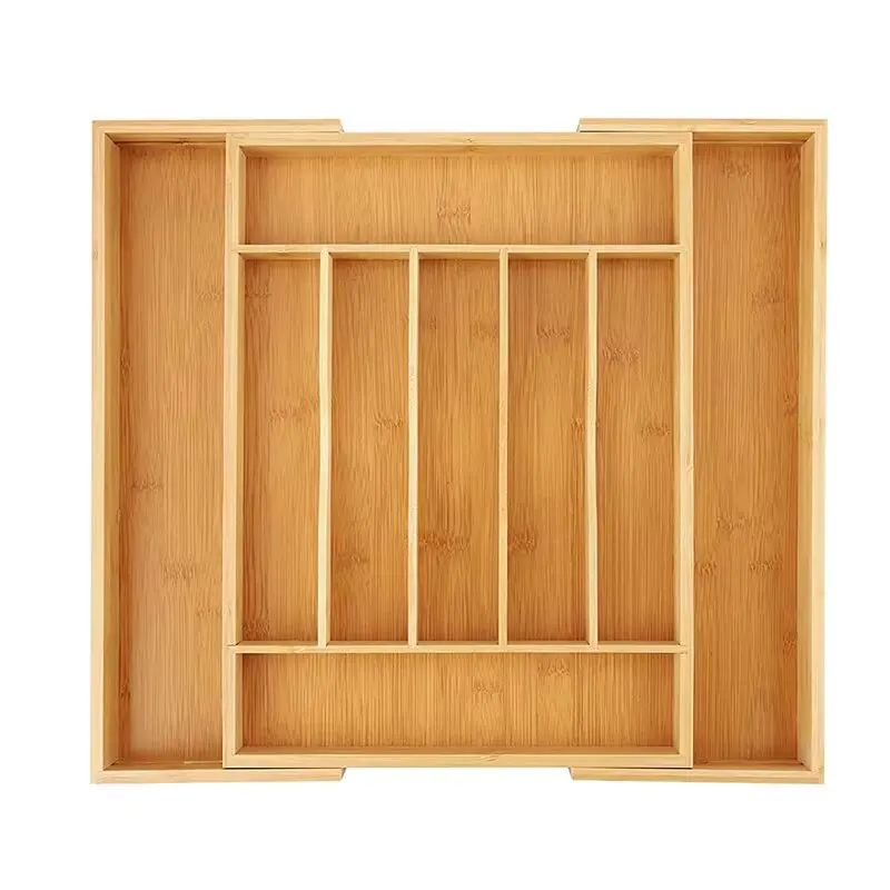 product wholesale 9 compartments bamboo cutlery tray organizer expandable utensil holder and cutlery tray kitchen drawer organizer-2