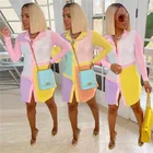 Clothes Summer Clothes Fashion 2021 Women Candy Color Patchwork Long Sleeve Midi Dress