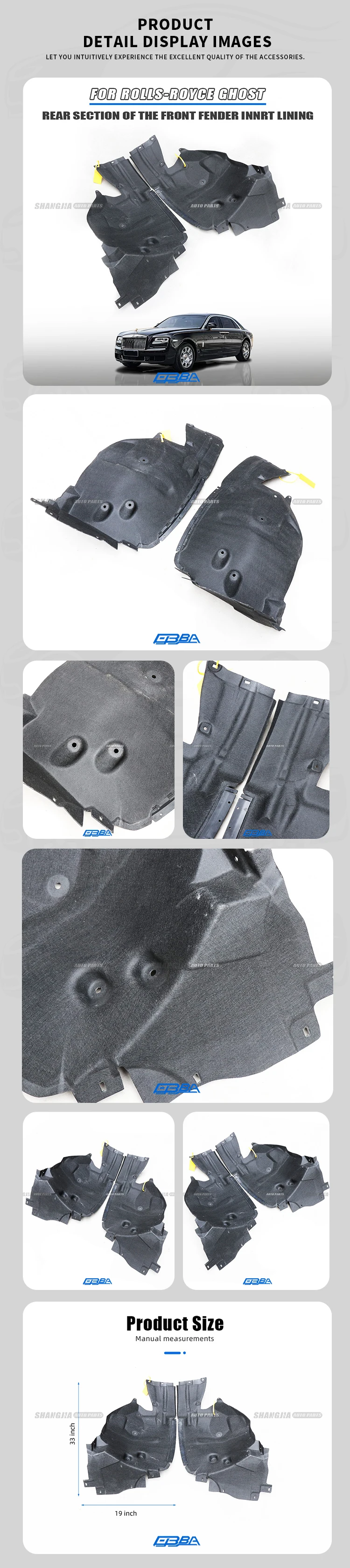 product front fender inner nylon fleece composite 51717201179 51717201180 for rolls royce ghost black badge easy install cover lining691-1