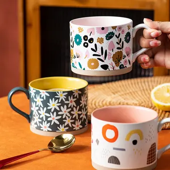 new product ideas Korean stoneware 400ml mug daisy coffee cup retro afternoon graffiti flower cup for present