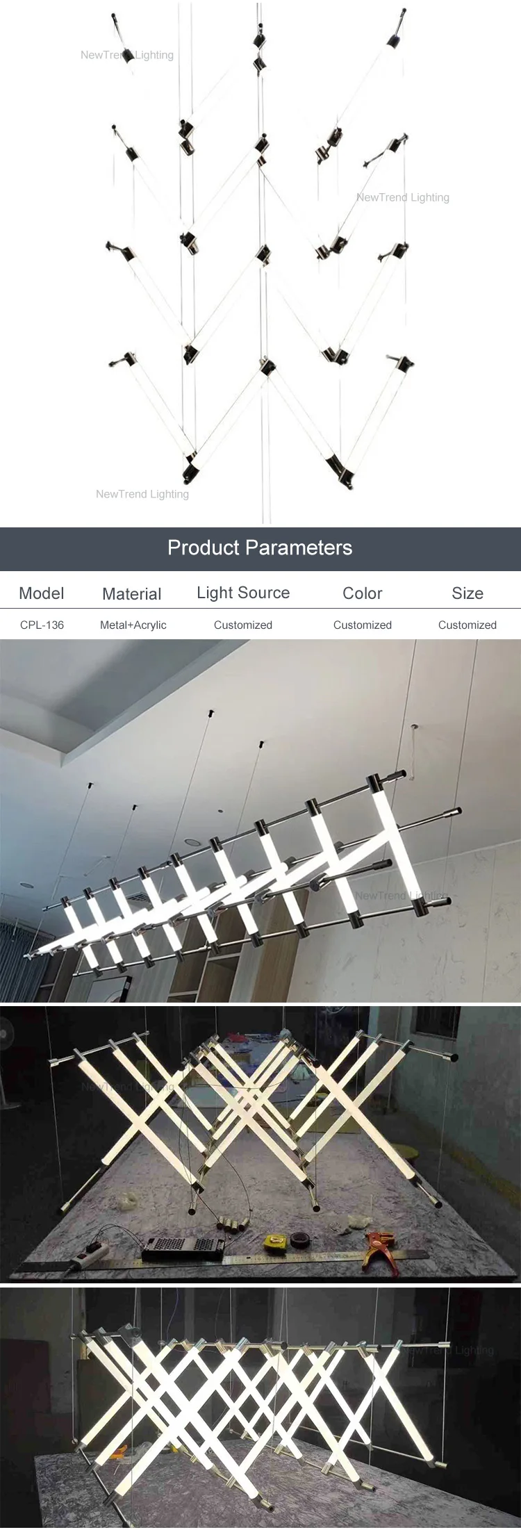 CPL-136 Unique Design Indoor Decoration Pendant Light Hotel Villa Mall Shop Minimalist LED Chandelier manufacture