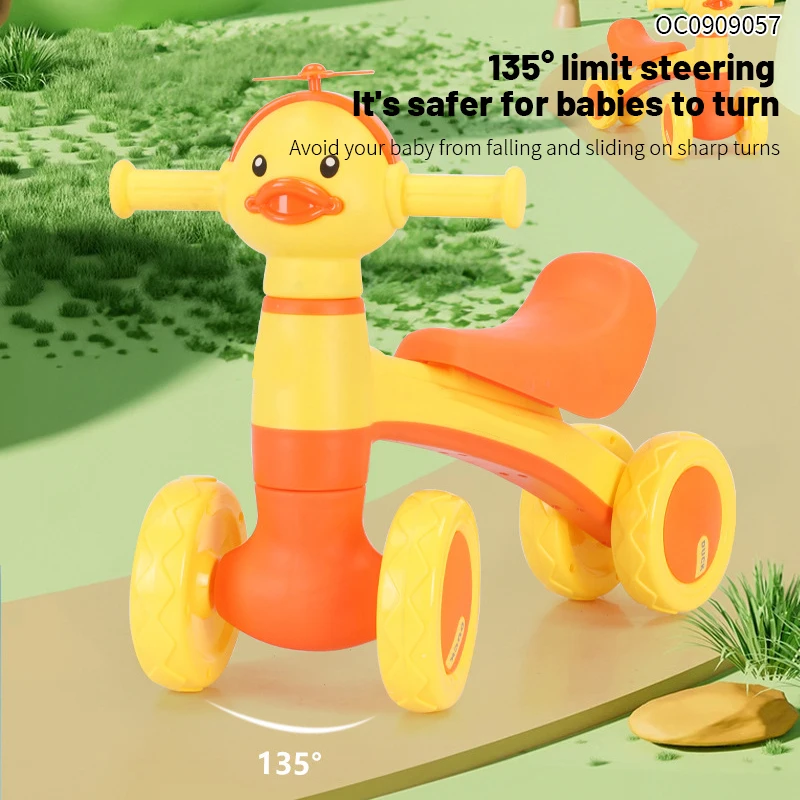 Cartoon duck 4 wheels baby balance bike ride on car for baby kids with light music