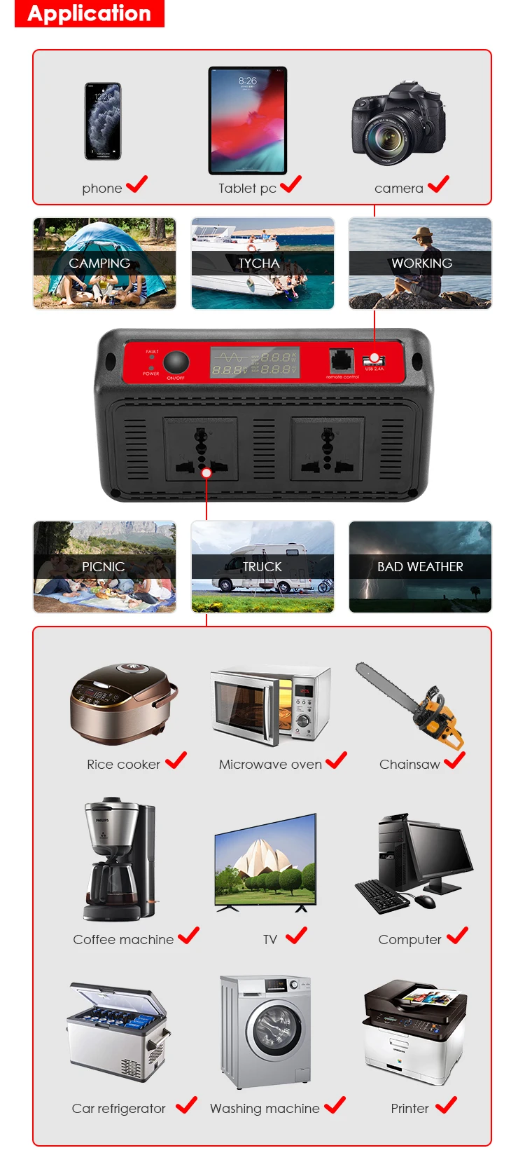 2022 Intelligent 12V Dc to 100V 110V 120V 220V 240V Ac 1200Watt Current Power Inverter For RV