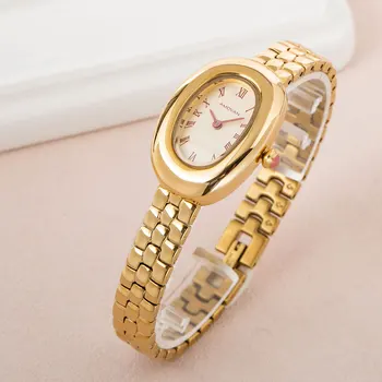 Vintage Antique Fashion Oval Women's Watch Quartz Roman Numerals Stainless Steel Band Japanese 3ATM Water Resistant OEM ODM