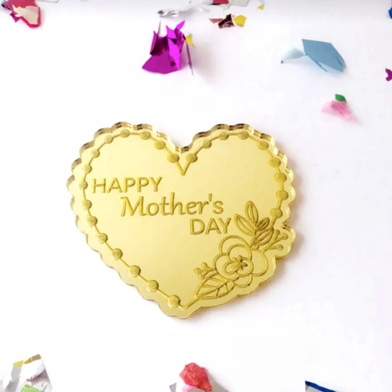 Wholesale happy mather's day round acrylic cupcake topper cake decorating cake accessories mother's day cake toppers