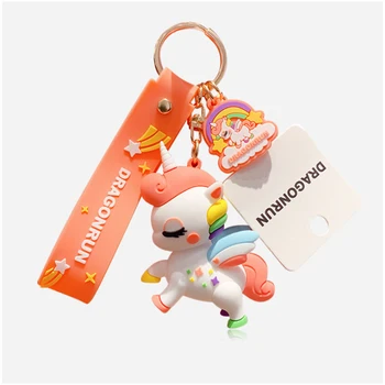 Customized Hot Selling Cute Cartoon anime Key Ring Chains 3d soft PVC rubber Animal shaped Unicorn Keychain