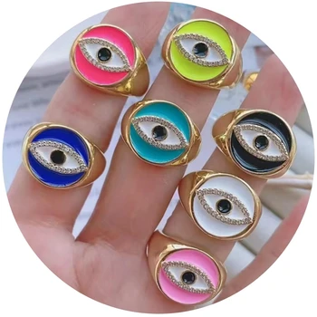 European Fashion Bridal Jewelry Gold Plating Evil Eyes Rings Crystal Zircon Oil Drip Eye Ring For Girl