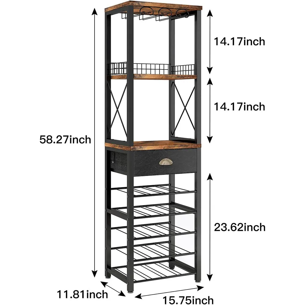 4-Tier Freestanding Wine Rack Bar Cabinet Topple Tabletop Glass Holder with Storage Drawer Wood Panel Style for Living Room supplier