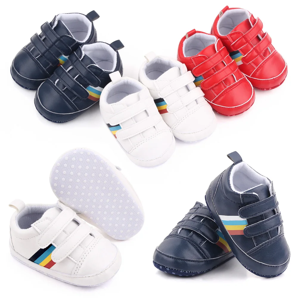 Spring and Autumn PU Leather Striped Double Line with Soft Soled Baby Indoor Walking Shoes details