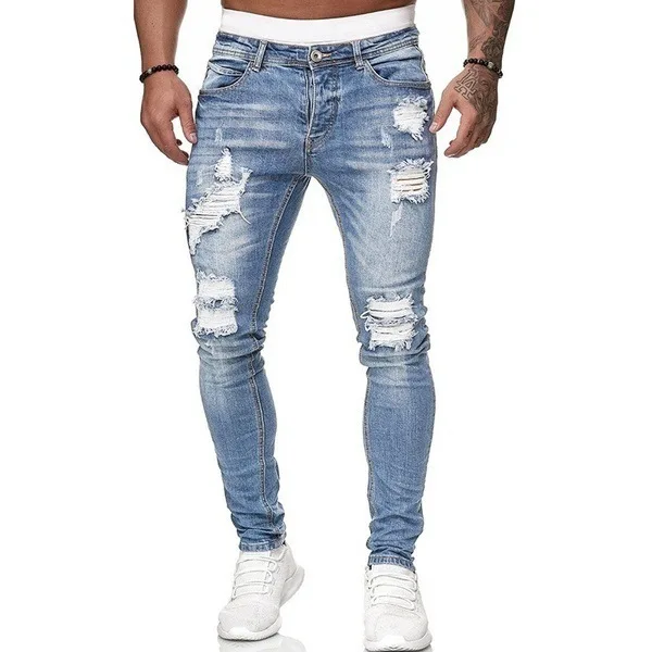 Fashion Hip Hop Streetwear Skinny Ripped Damage Trousers Scratch Distressed Denim Mens Designer Clothing Men's Jean Pant For Men