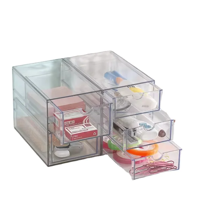 PET Three Layers Desktop Clear Make up Storage Boxes Drawer Tray Desk Cosmetic Divider Drawer Organizer