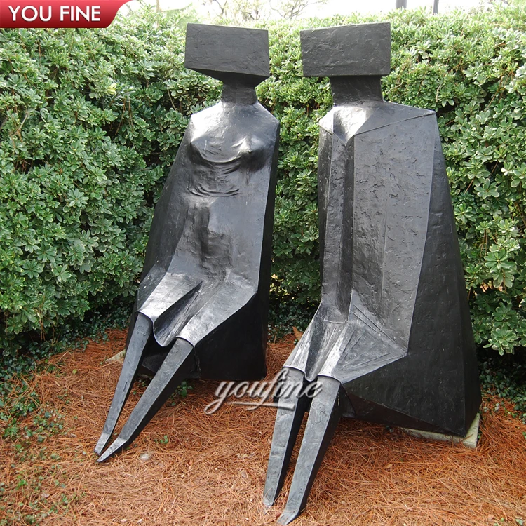 Custom Made Metal Geometric Figures Sculpture Bronze Couple on Seat Statue By Lynn Chadwick