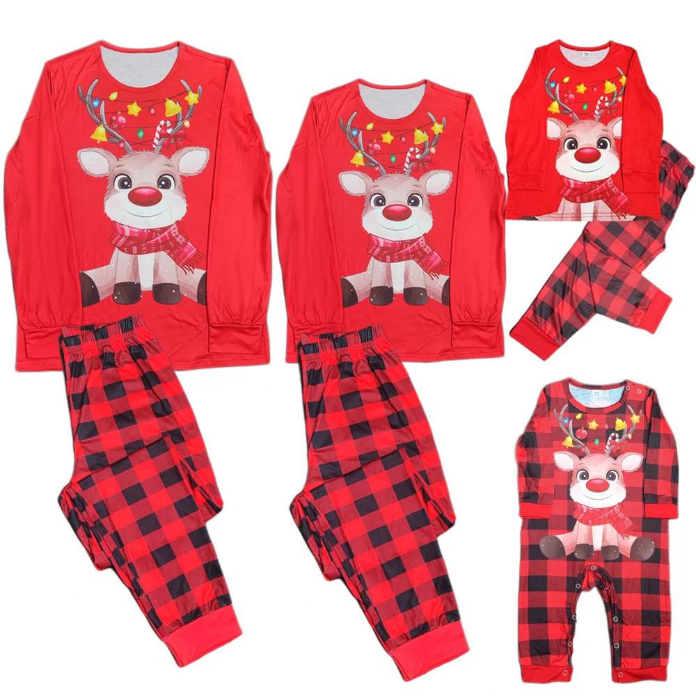 Red plaid Christmas pajamas for children family matching pyjamas