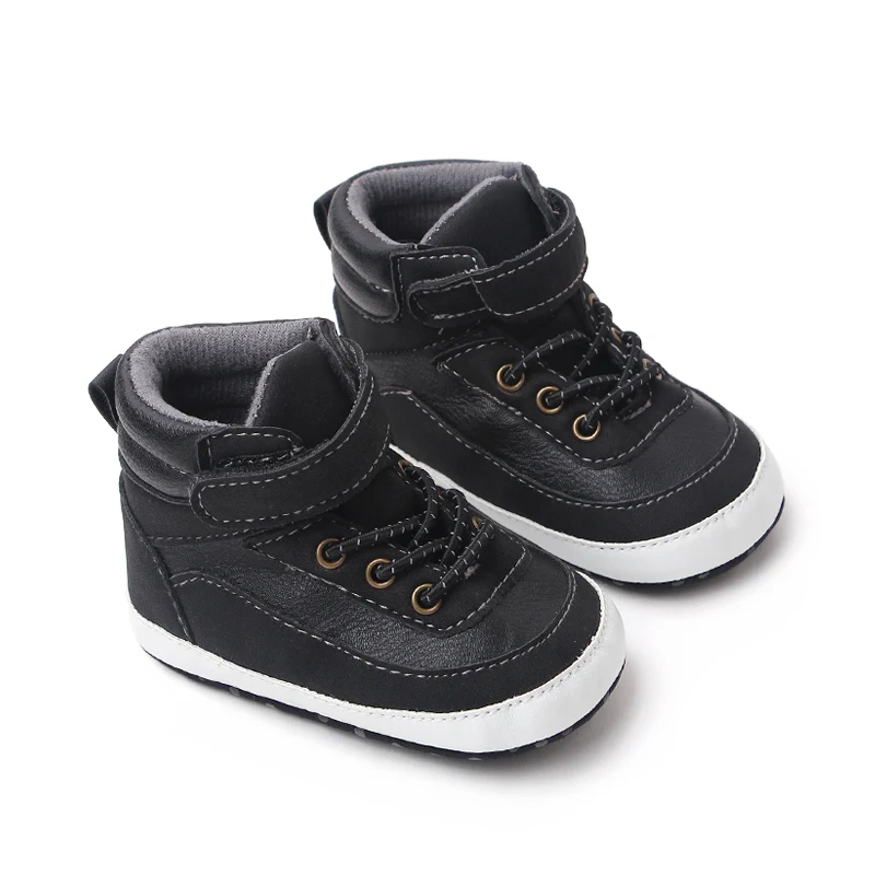 High Top Dark PU Surface Warm Boy Baby Autumn and Winter Thermal Walking Shoes supplier