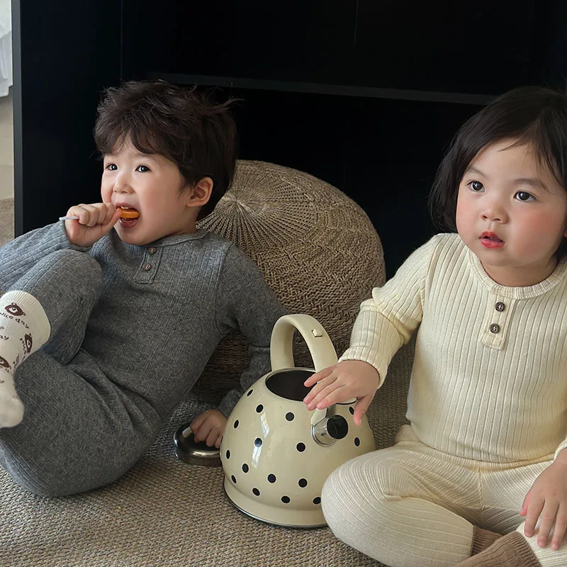Autumn and winter new baby home wear pajamas set wool warm shirt boys and girls clothes