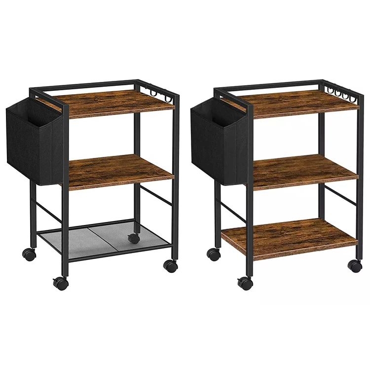 Wholesale 21PS Industrial Style 3-Tier Printer Table Rustic Office Organizer Desk with Wheels Rolling Cart with Storage Shelf