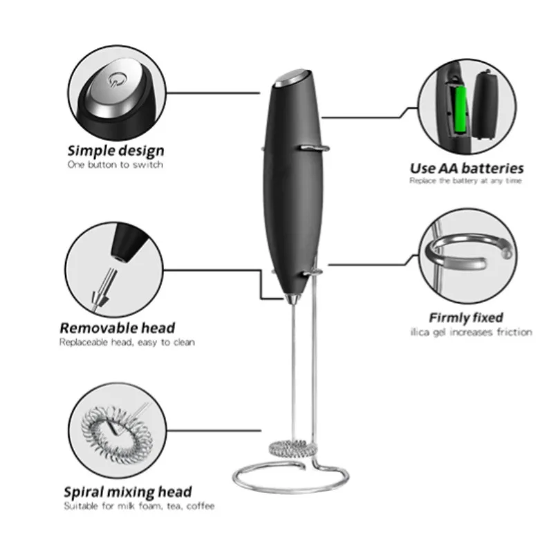 6W Cafe Latte black coffee Simply and Easy to Use Portable With Battery Quick Foam Milk Frother