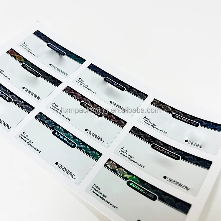 Customized Popular Laser Hologram logo Labels, Waterproof PVC Tirz 5 Label 5mg Bottle details