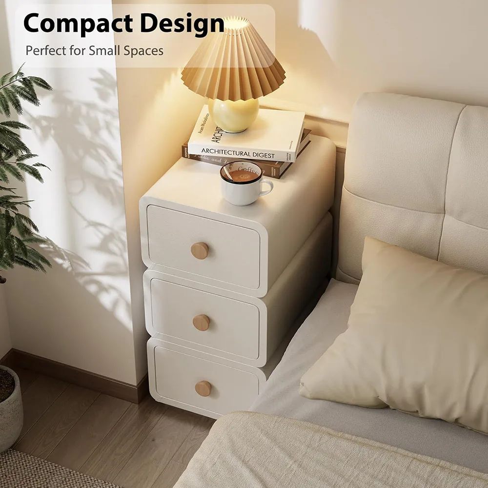 Modern Minimalist White Nightstand with Drawersfor Bedroom Dorm Living Room Dining Apartment Use details