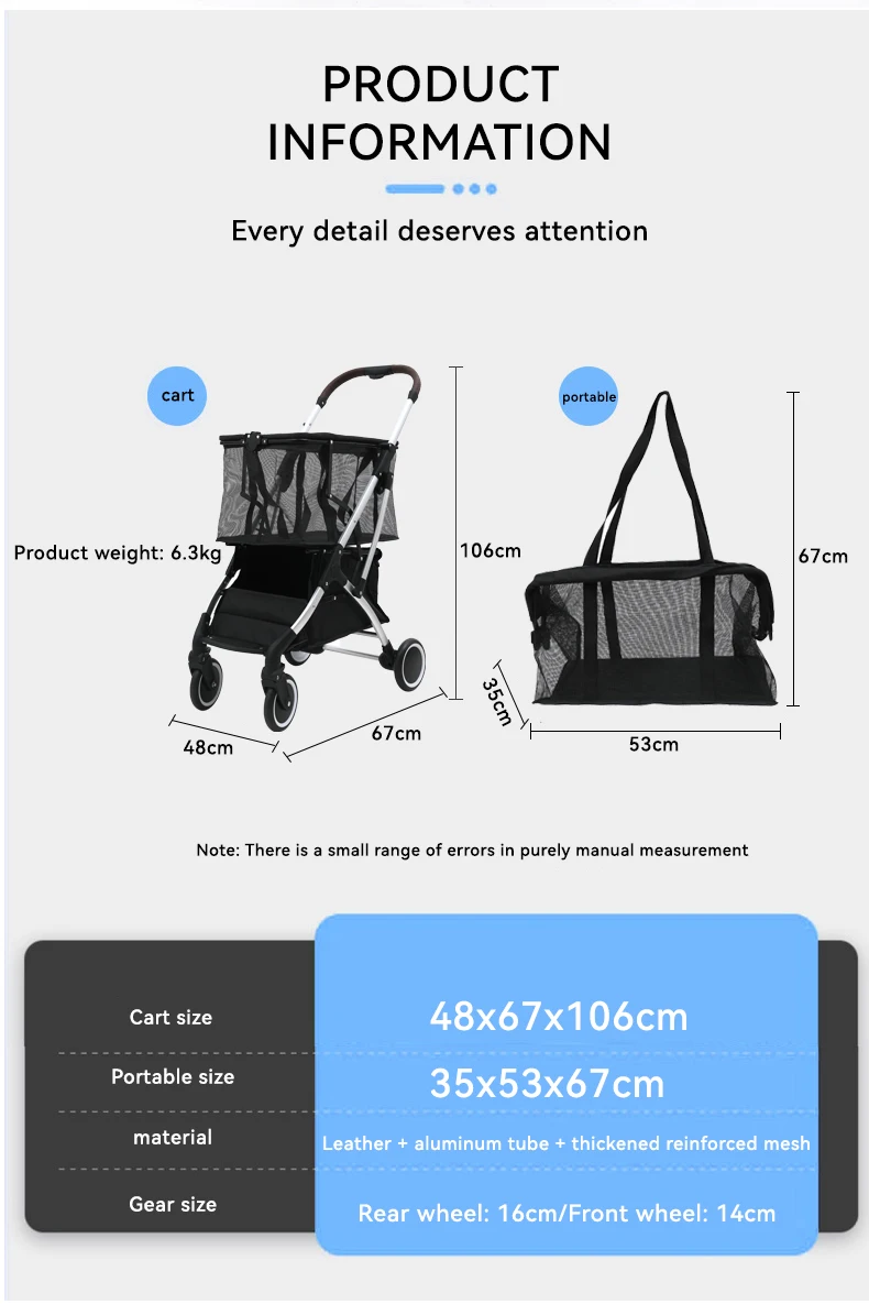 New Pet Stroller Luxury Double Deck Stroller Dog Cat Large Space Folding Bag Multi-functional Stroller Pet Products supplier