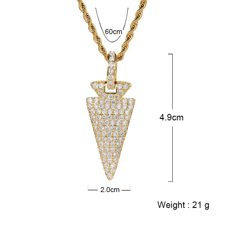 custom diamond jewelry necklace,blingbling hip hop men women copper setting zircon gold plated triangle carrot necklace pendants