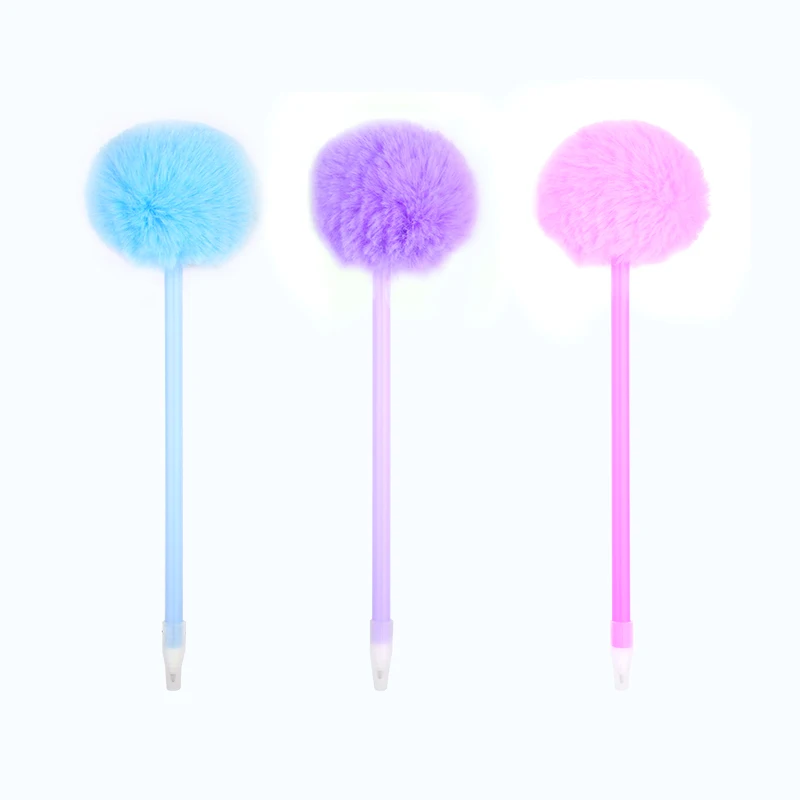 Custom Print Wistiti Style Colorful Pom Pom Pen Kawaii Cheap Cute Plush Ball Ballpoint Pens Manufactures