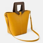 Ladies Handbag Women Hand Bags Handbags Custom Smooth Leather Wooden Handle Ladies Hand Bag Women Bucket Handbag