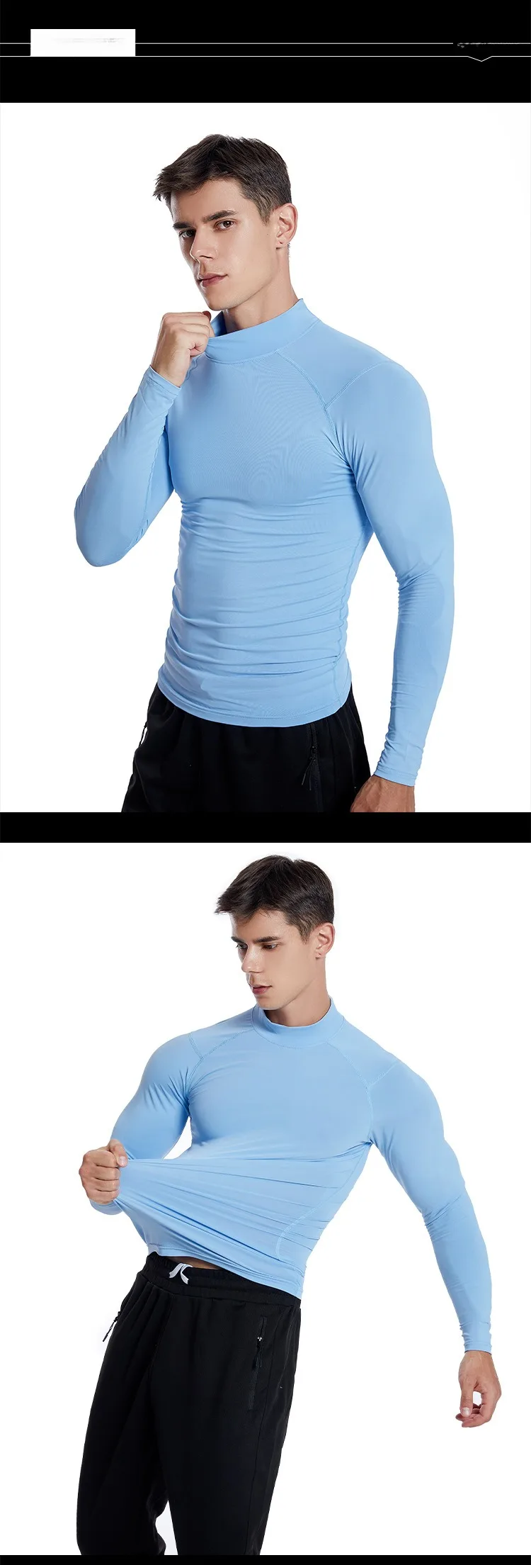 Stand Collar Tights Men's Sports Long Sleeve T Shirt Quick-Drying Fitness Clothes Ball Running Training Bottoming T Shirt