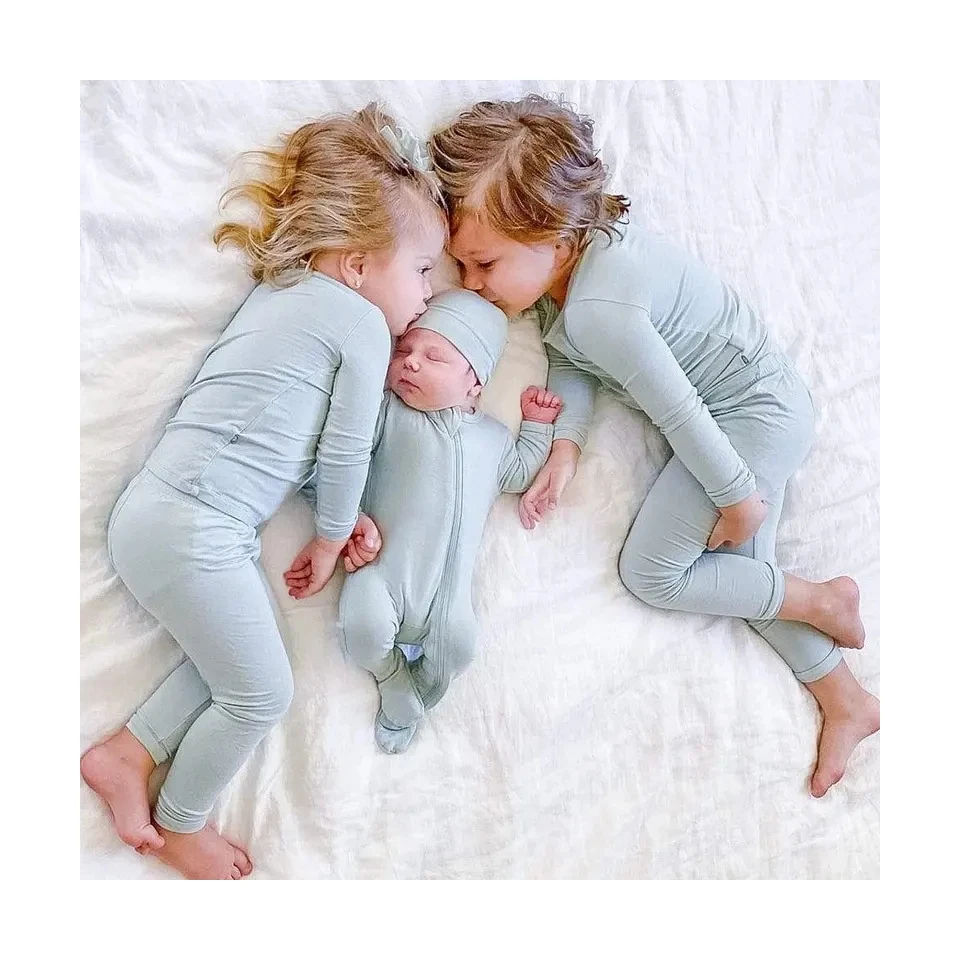 Wholesale Custom Design Cotton Baby Sleepwear Newborn Kids Pyjamas Long Sleeve Bamboo Baby Clothes Pajamas Set