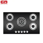 Hot Selling Kitchen 5 Burner Black Glass Gas Cooktops