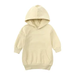 Trendy fashion casual candy-color toddler girls pullover hoodie mid-length children clothes kids plain hoodies