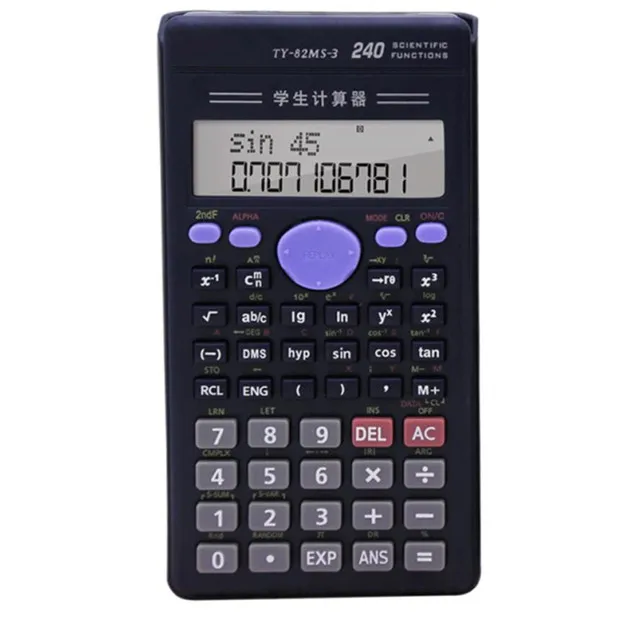 JS-82MS-5 12 Digits Business Office School Pocket Calculator Scientific Calculator 240 Calculations Function Double Display Black Color 