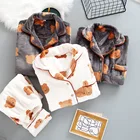 Pajama Pajamas Flannel Pajamas Set Unisex Lounge Wear Bear Print Flannel Home Wear Woman And Man Sleeping Pajama Set